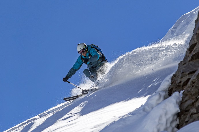 August 23, 2016 - Portillo, Chile: Jas Korsic skiing and enjoying a sunny day in Portillo.